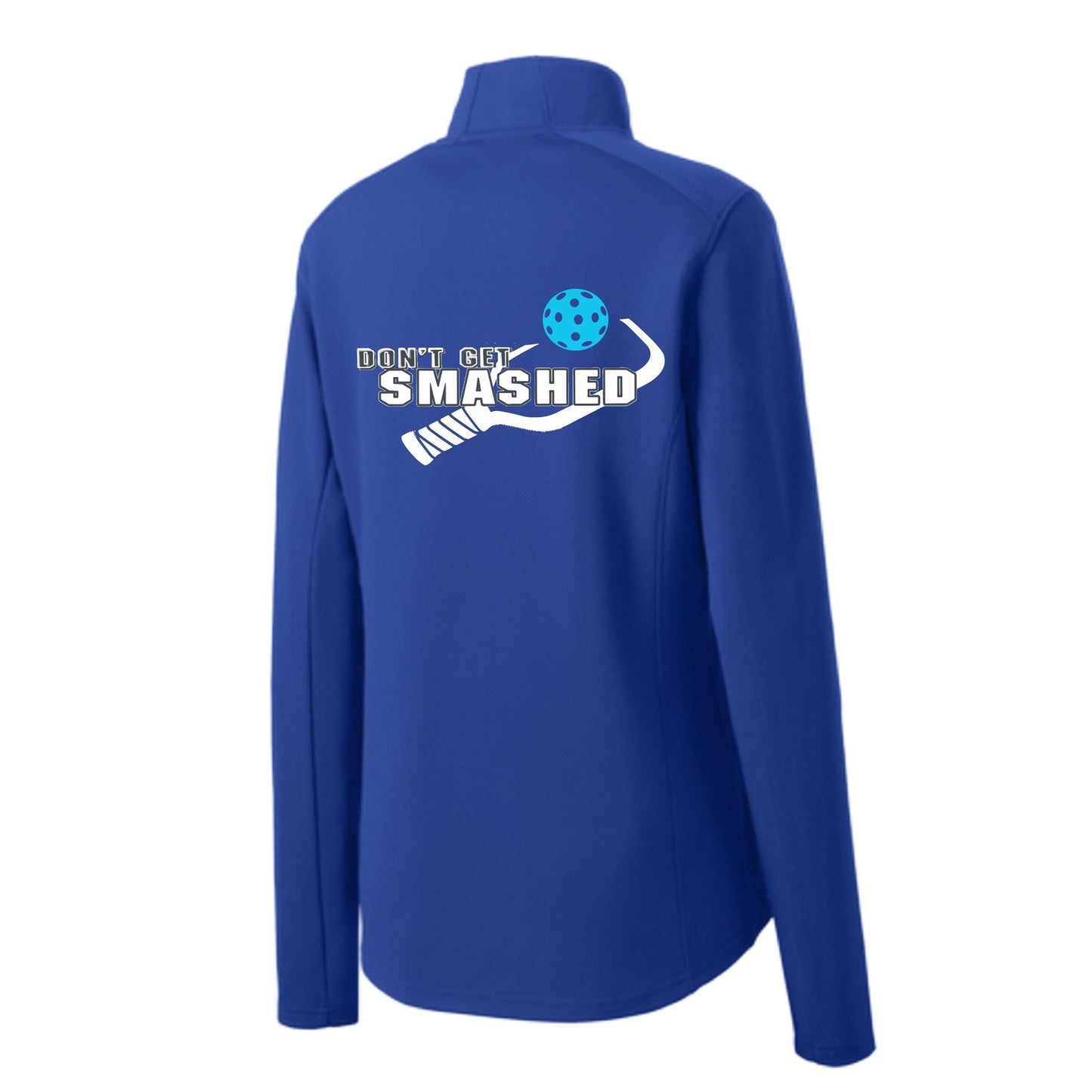 Don't Get Smashed (Pickleball Color Cyan Orange Pink) Customizable | Women's 1/4 Zip Pullover Athletic Performance Shirt | 100% Polyester