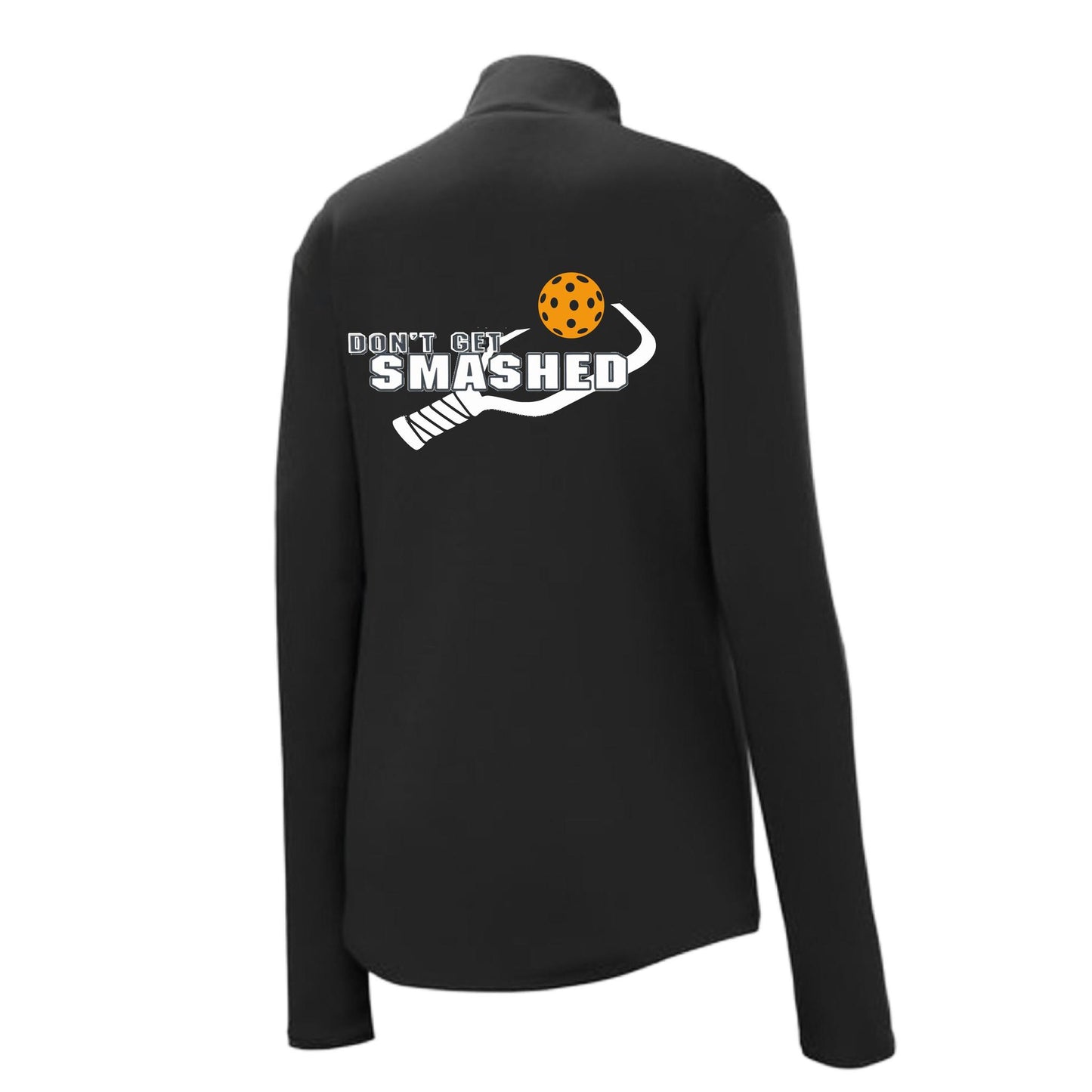 Don't Get Smashed (Pickleball Color Cyan Orange Pink) Customizable | Women's 1/4 Zip Pullover Athletic Performance Shirt | 100% Polyester