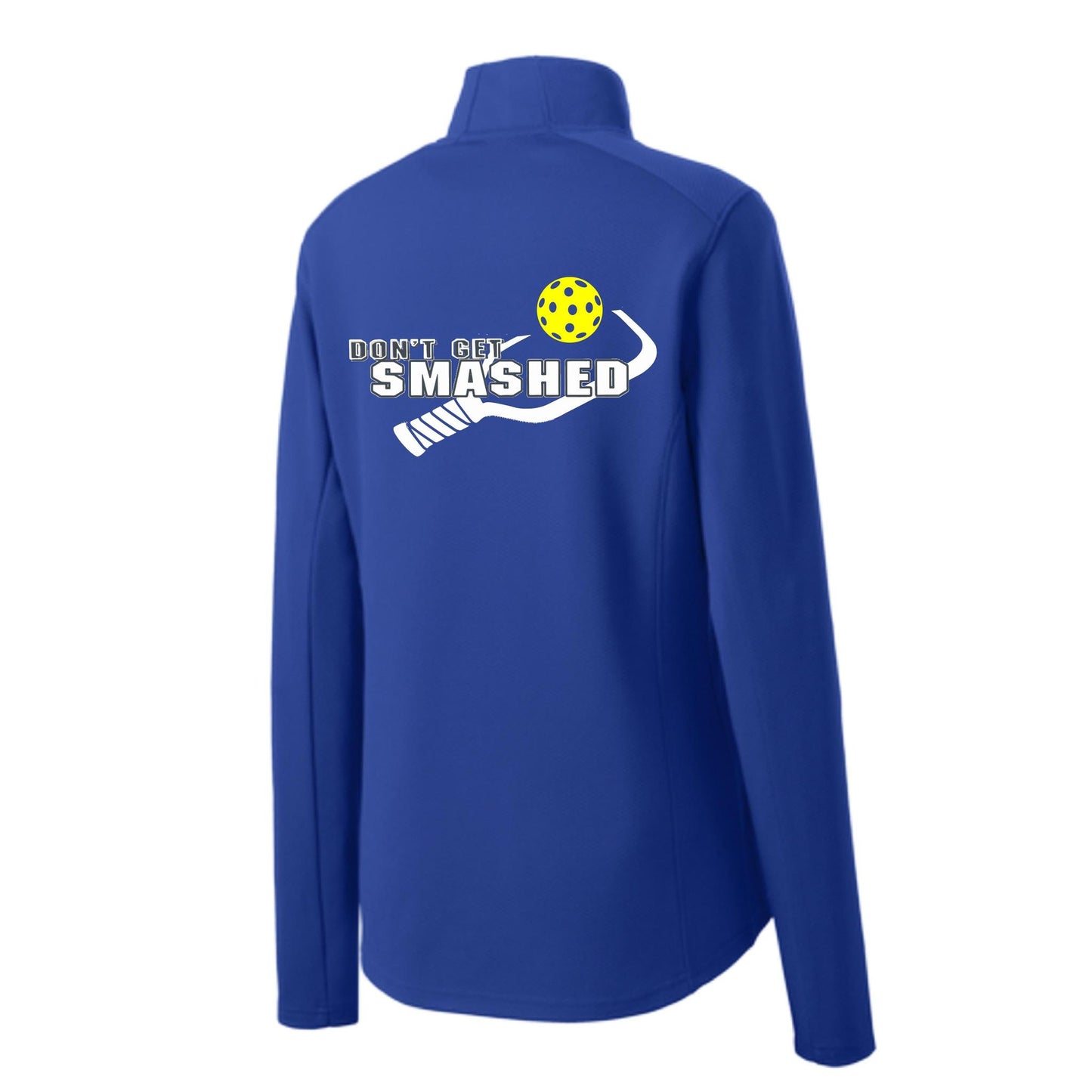 Don't Get Smashed (Pickleball Color Purple White Yellow) | Women's 1/4 Zip Pullover Athletic Performance Shirt | 100% Polyester