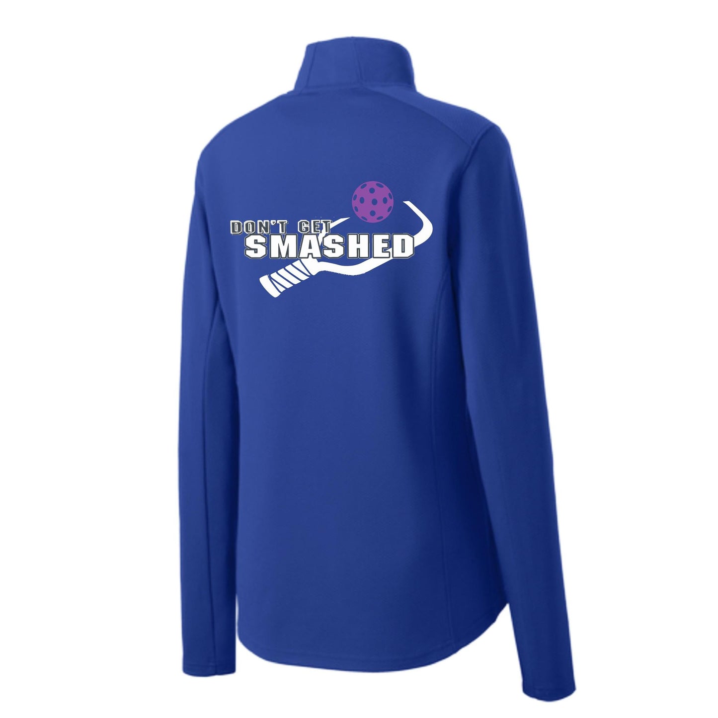Don't Get Smashed (Pickleball Color Purple White Yellow) | Women's 1/4 Zip Pullover Athletic Performance Shirt | 100% Polyester