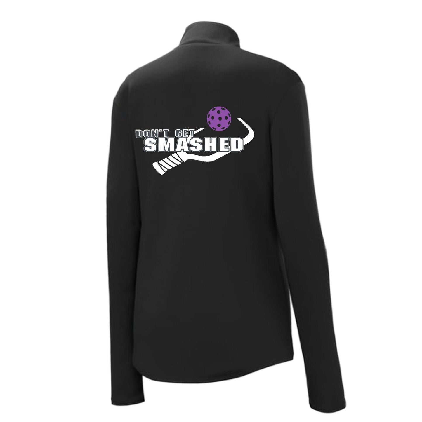 Don't Get Smashed (Pickleball Color Purple White Yellow) | Women's 1/4 Zip Pullover Athletic Performance Shirt | 100% Polyester
