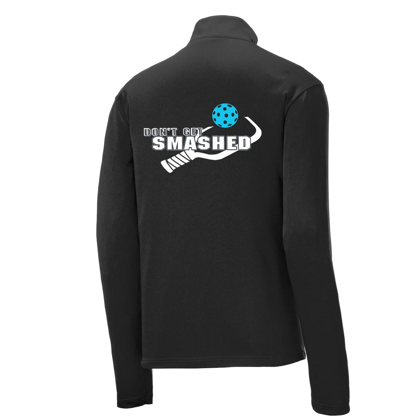 Don't Get Smashed (Pickleball Colors Cyan Orange Pink Rainbow) | Men's 1/4 Zip Long Sleeve Pullover Athletic Performance Shirt | 100% Polyester
