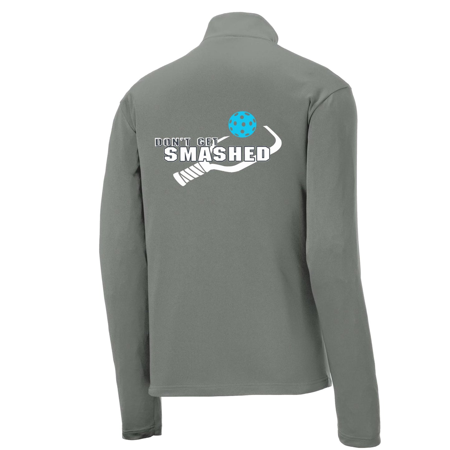 Don't Get Smashed (Pickleball Colors Cyan Orange Pink Rainbow) | Men's 1/4 Zip Long Sleeve Pullover Athletic Performance Shirt | 100% Polyester
