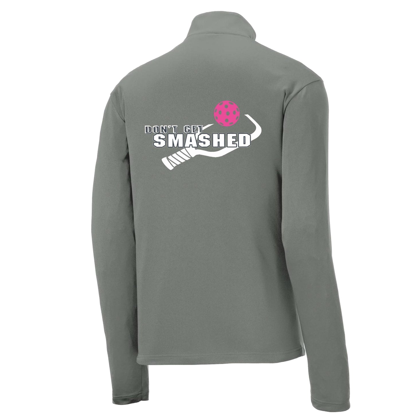 Don't Get Smashed (Pickleball Colors Cyan Orange Pink Rainbow) | Men's 1/4 Zip Long Sleeve Pullover Athletic Performance Shirt | 100% Polyester