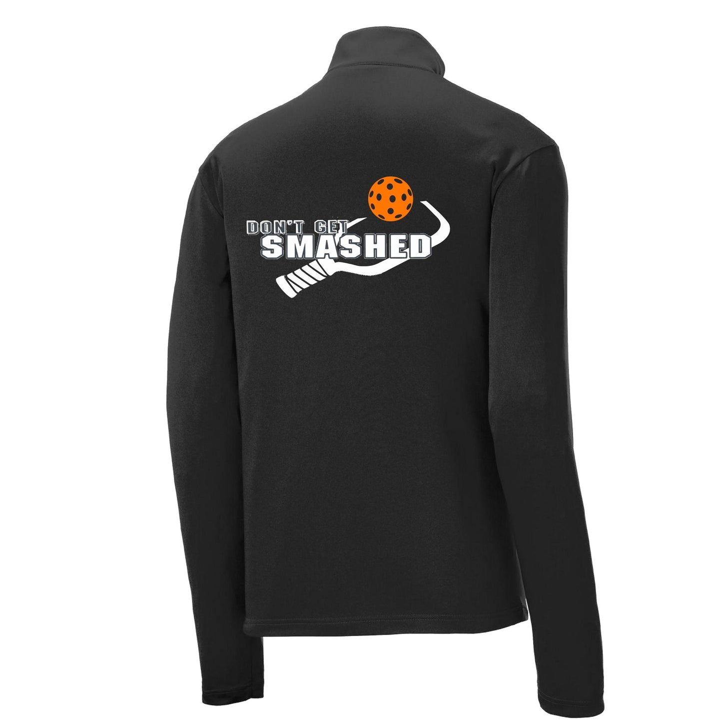 Don't Get Smashed (Pickleball Colors Cyan Orange Pink Rainbow) | Men's 1/4 Zip Long Sleeve Pullover Athletic Performance Shirt | 100% Polyester