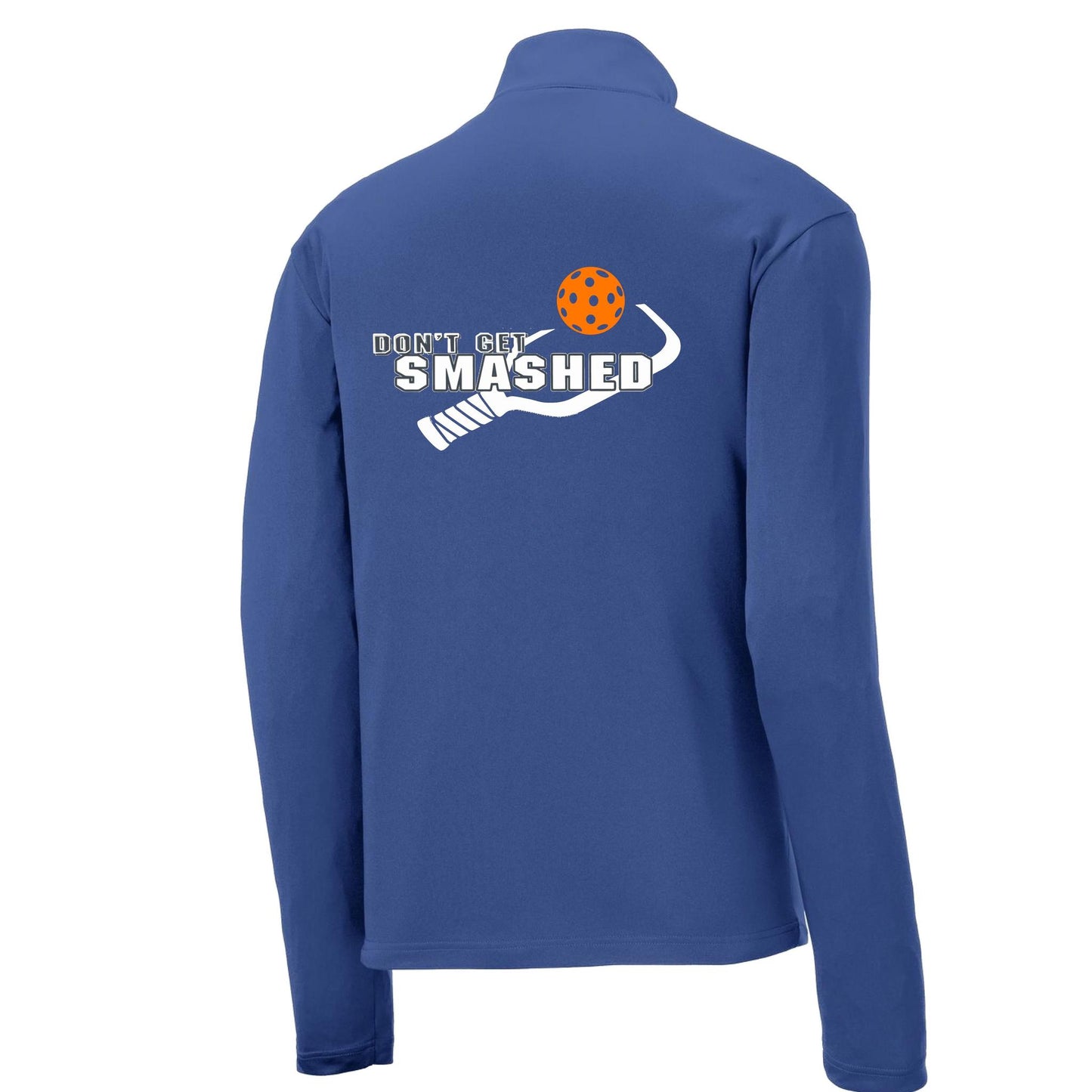 Don't Get Smashed (Pickleball Colors Cyan Orange Pink Rainbow) | Men's 1/4 Zip Long Sleeve Pullover Athletic Performance Shirt | 100% Polyester