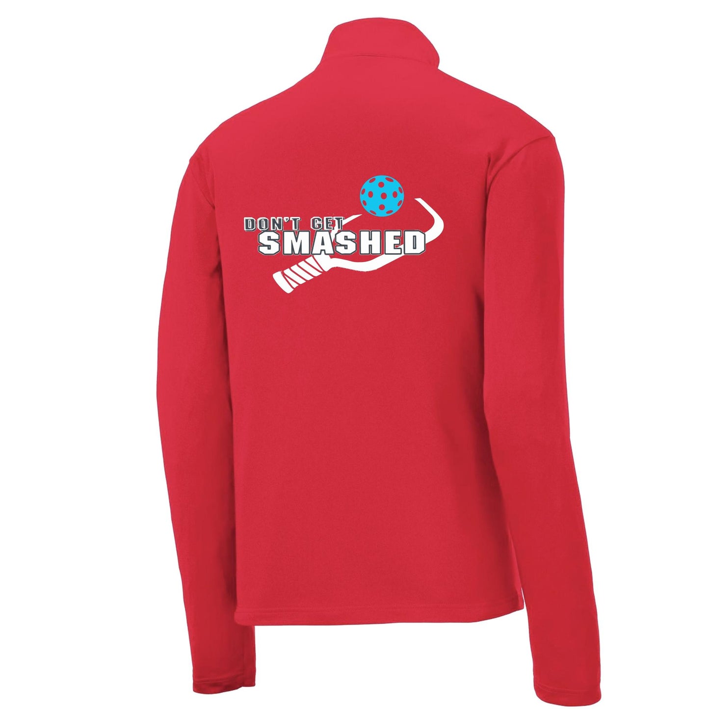 Don't Get Smashed (Pickleball Colors Cyan Orange Pink Rainbow) | Men's 1/4 Zip Long Sleeve Pullover Athletic Performance Shirt | 100% Polyester