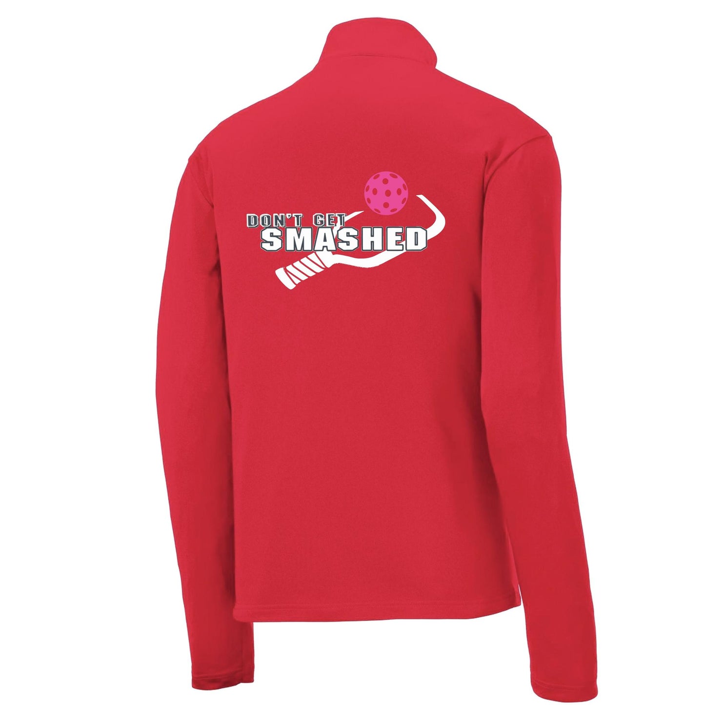 Don't Get Smashed (Pickleball Colors Cyan Orange Pink Rainbow) | Men's 1/4 Zip Long Sleeve Pullover Athletic Performance Shirt | 100% Polyester