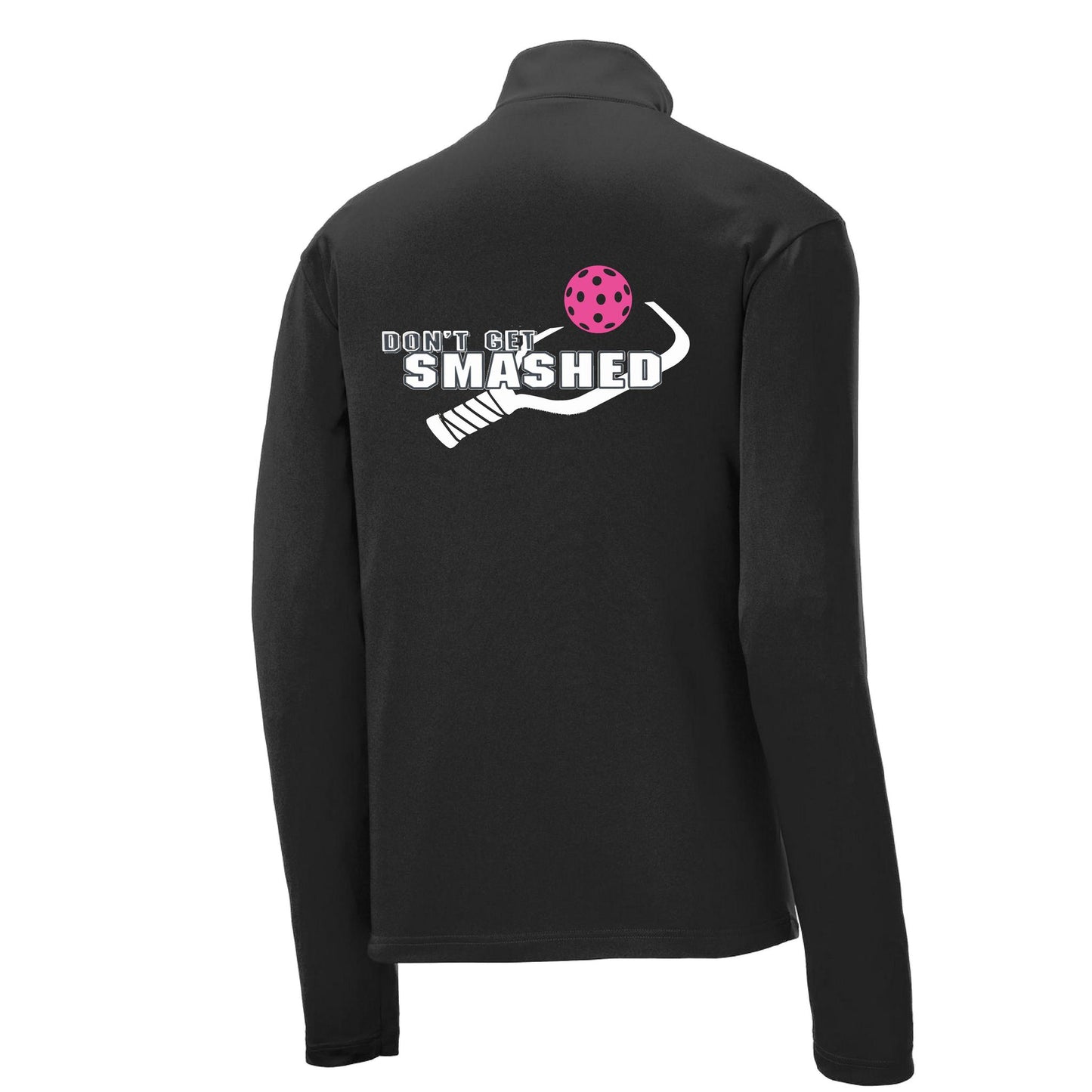Don't Get Smashed (Pickleball Colors Cyan Orange Pink Rainbow) | Men's 1/4 Zip Long Sleeve Pullover Athletic Performance Shirt | 100% Polyester