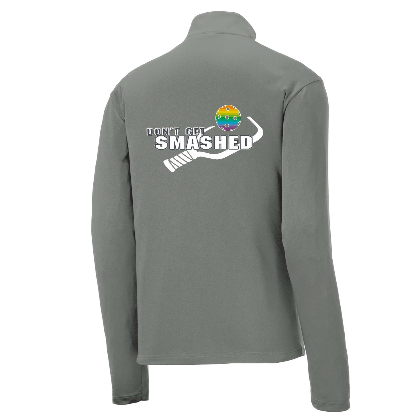 Don't Get Smashed (Pickleball Colors Cyan Orange Pink Rainbow) | Men's 1/4 Zip Long Sleeve Pullover Athletic Performance Shirt | 100% Polyester