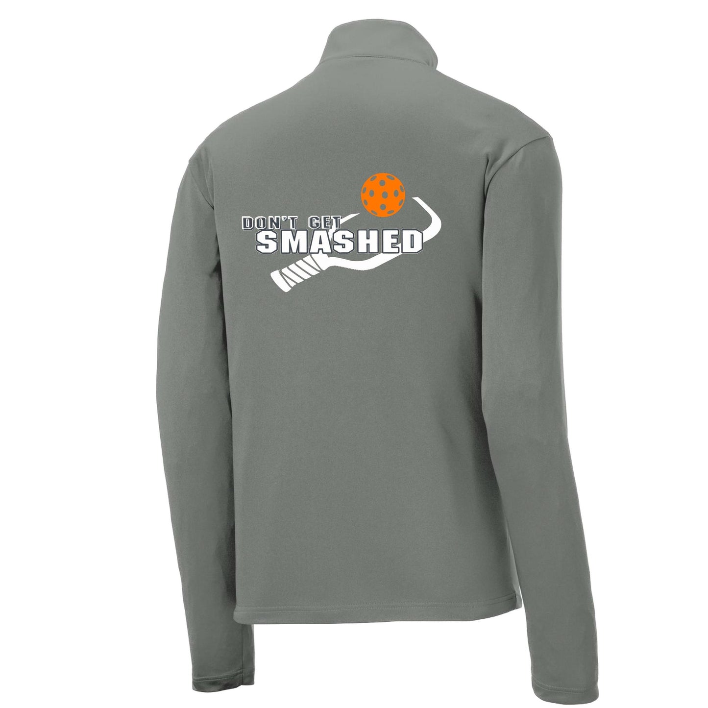 Don't Get Smashed (Pickleball Colors Cyan Orange Pink Rainbow) | Men's 1/4 Zip Long Sleeve Pullover Athletic Performance Shirt | 100% Polyester