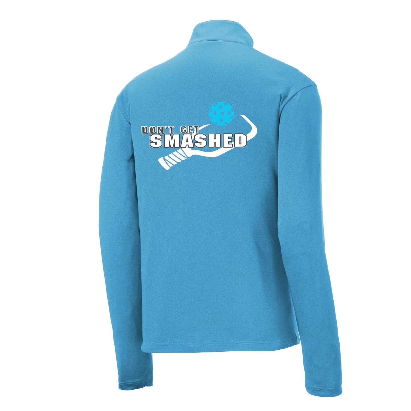 Don't Get Smashed (Pickleball Colors Cyan Orange Pink Rainbow) | Men's 1/4 Zip Long Sleeve Pullover Athletic Performance Shirt | 100% Polyester