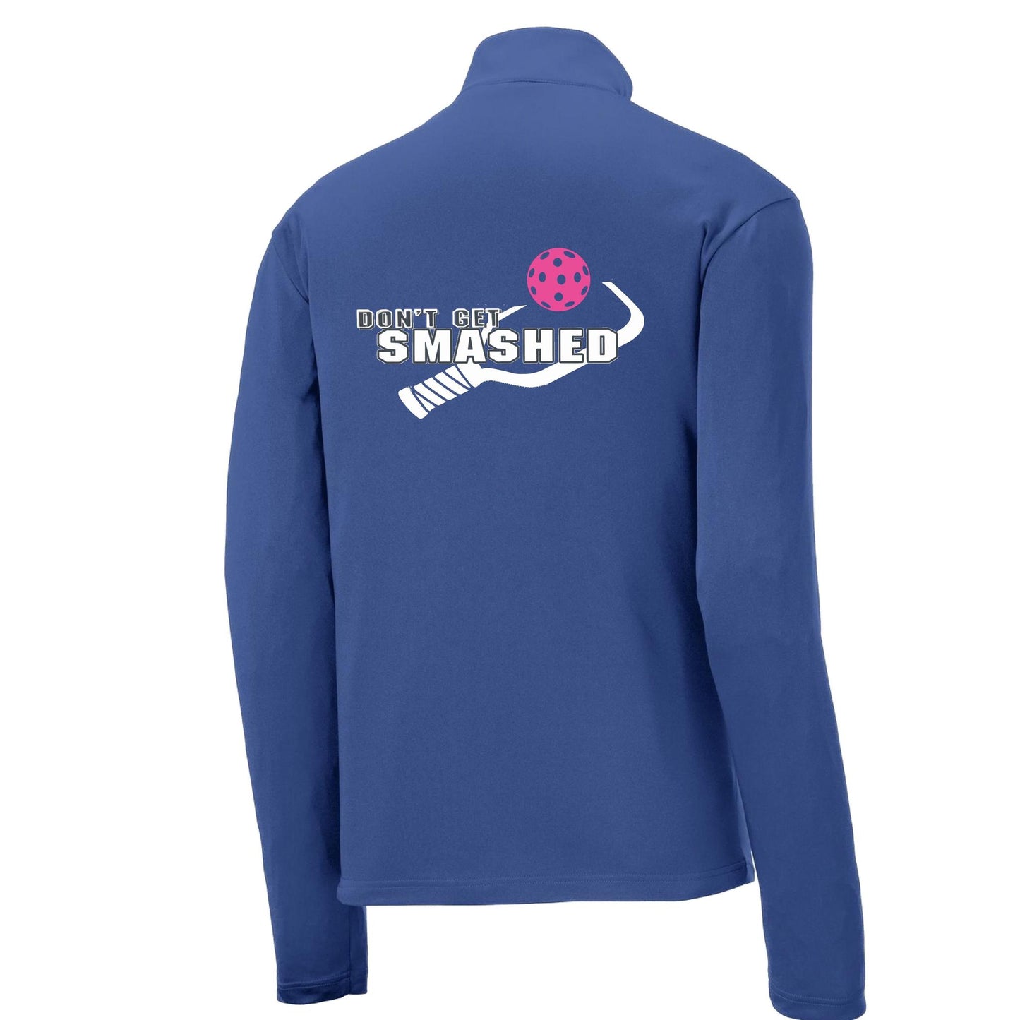 Don't Get Smashed (Pickleball Colors Cyan Orange Pink Rainbow) | Men's 1/4 Zip Long Sleeve Pullover Athletic Performance Shirt | 100% Polyester