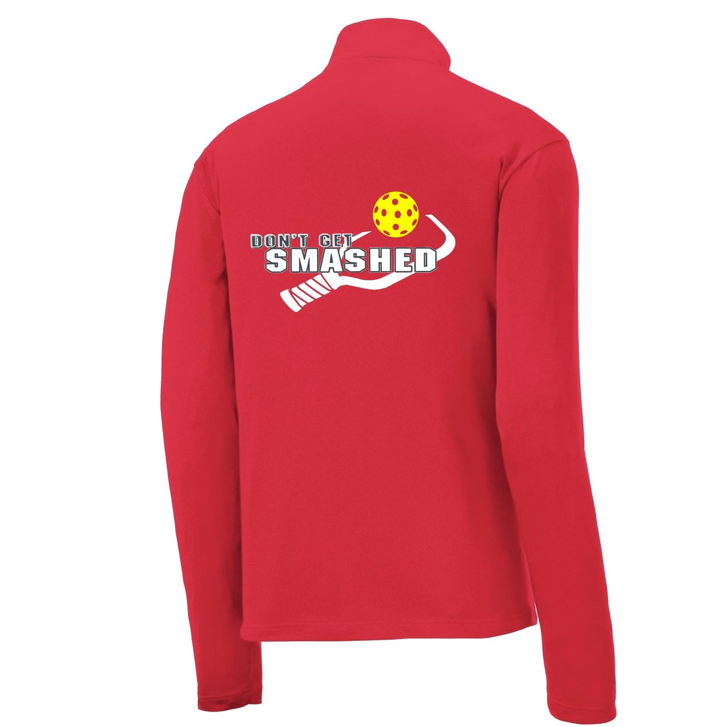 Don't Get Smashed (Pickleball Colors Purple White Yellow) | Men's 1/4 Zip Long Sleeve Pullover Athletic Performance Shirt | 100% Polyester