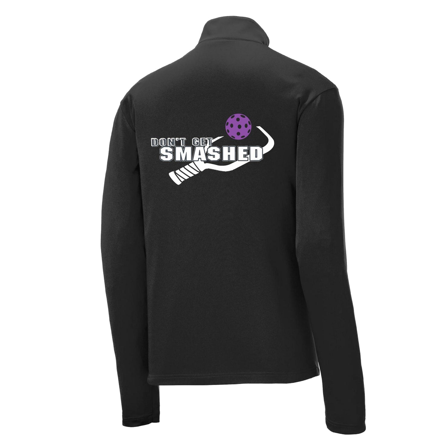 Don't Get Smashed (Pickleball Colors Purple White Yellow) | Men's 1/4 Zip Long Sleeve Pullover Athletic Performance Shirt | 100% Polyester