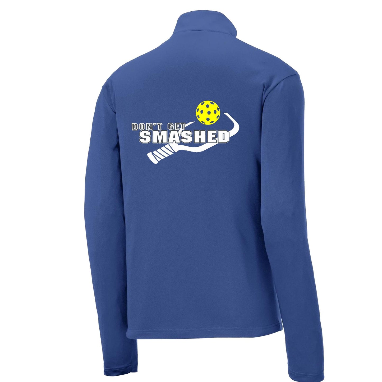 Don't Get Smashed (Pickleball Colors Purple White Yellow) | Men's 1/4 Zip Long Sleeve Pullover Athletic Performance Shirt | 100% Polyester