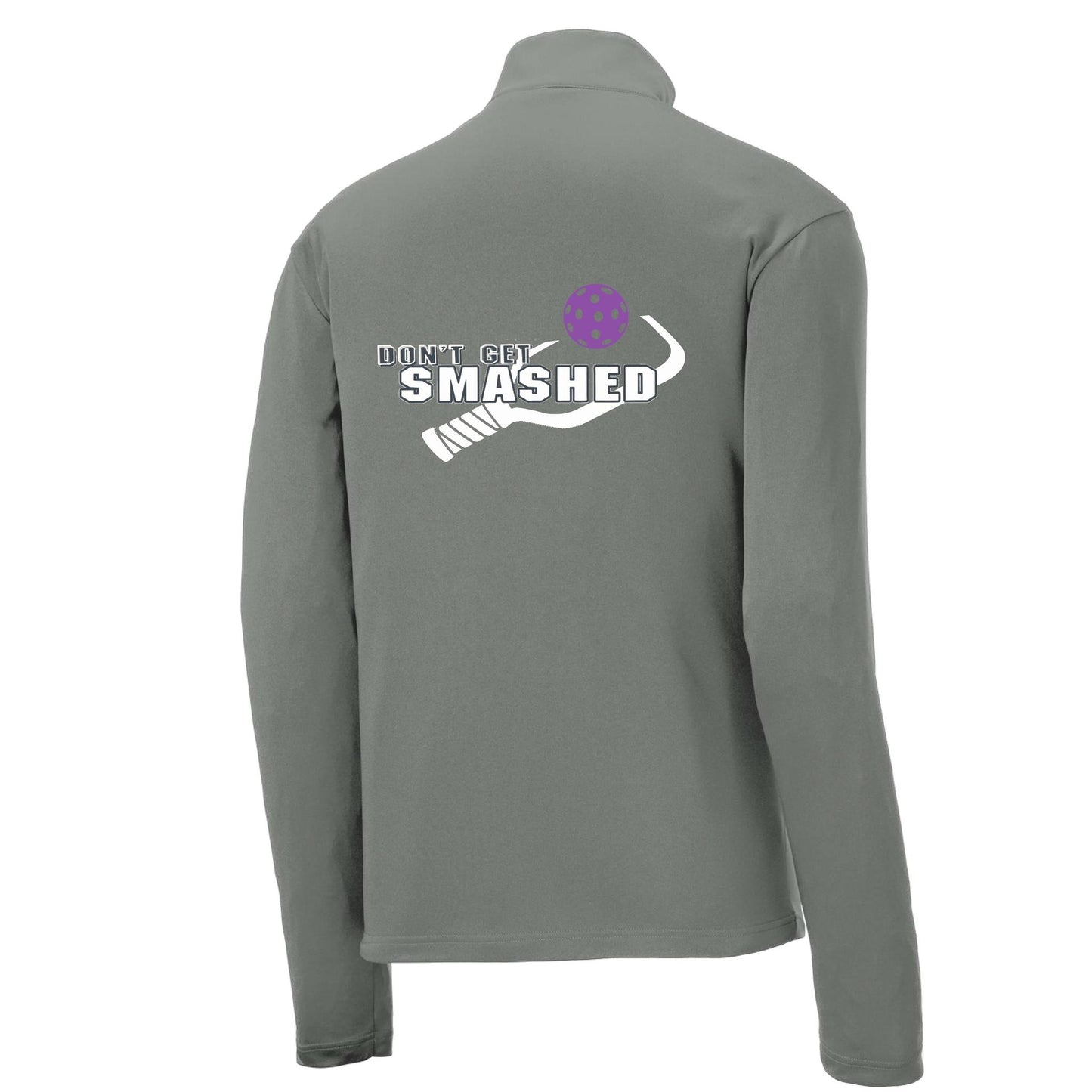 Don't Get Smashed (Pickleball Colors Purple White Yellow) | Men's 1/4 Zip Long Sleeve Pullover Athletic Performance Shirt | 100% Polyester