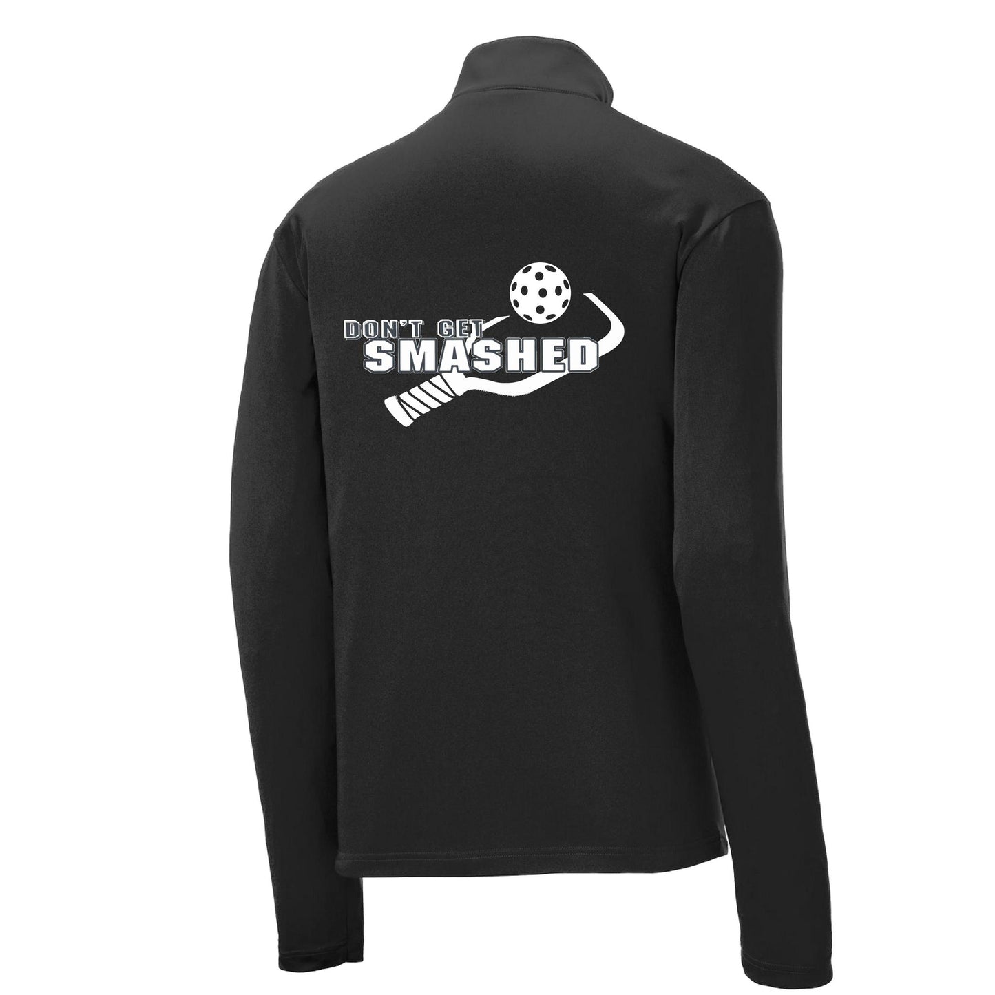 Don't Get Smashed (Pickleball Colors Purple White Yellow) | Men's 1/4 Zip Long Sleeve Pullover Athletic Performance Shirt | 100% Polyester