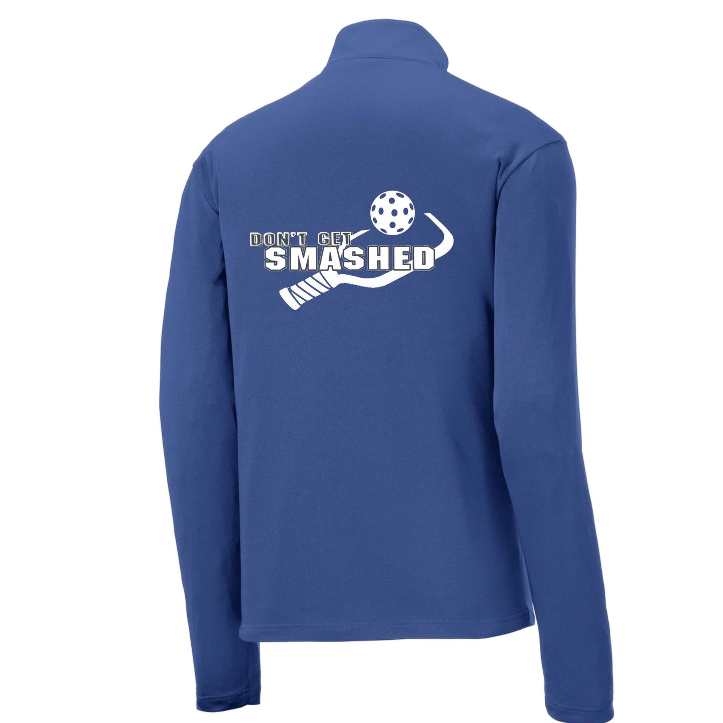 Don't Get Smashed (Pickleball Colors Purple White Yellow) | Men's 1/4 Zip Long Sleeve Pullover Athletic Performance Shirt | 100% Polyester