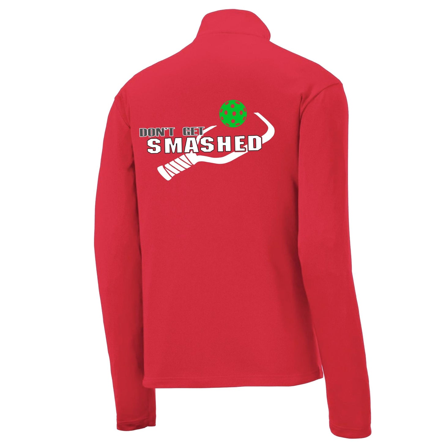 Don't Get Smashed (Pickleball Colors Red Green Stars) | Men's 1/4 Zip Long Sleeve Pullover Athletic Performance Shirt | 100% Polyester