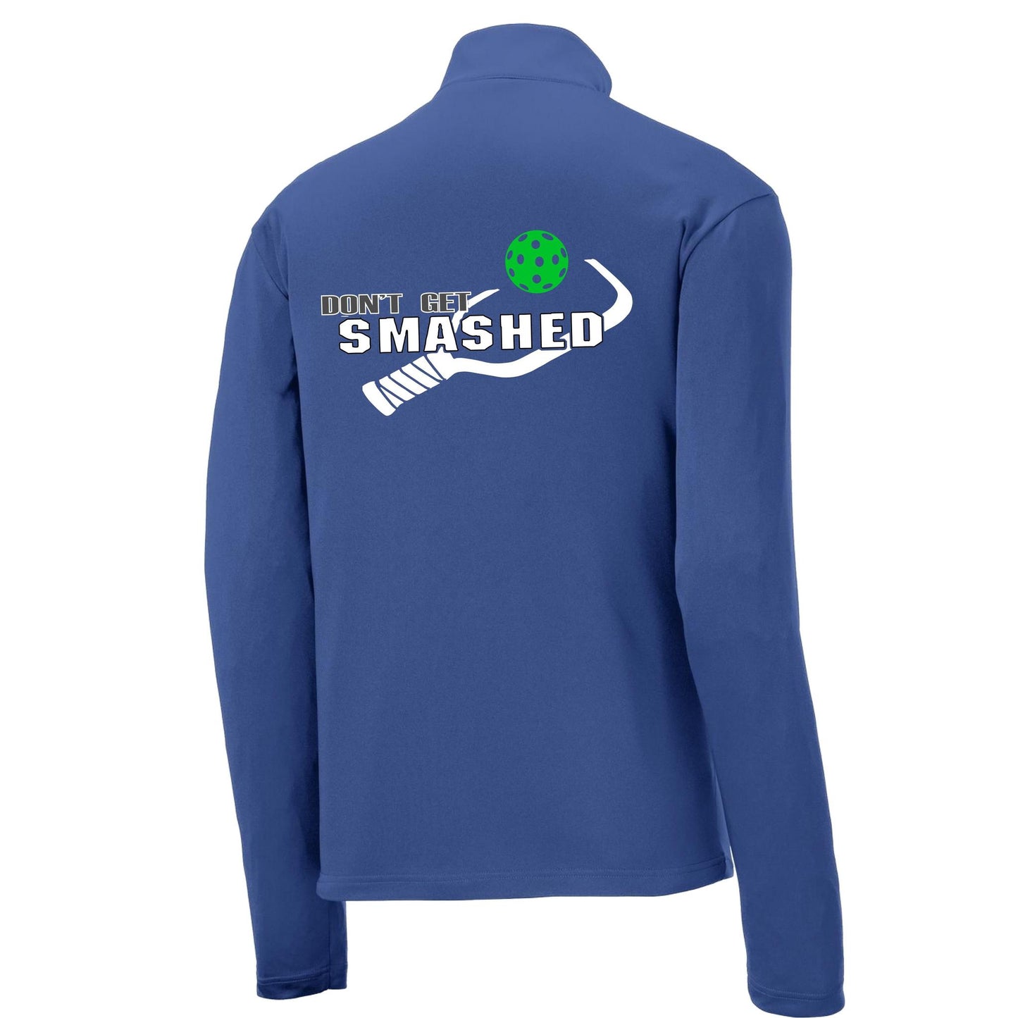 Don't Get Smashed (Pickleball Colors Red Green Stars) | Men's 1/4 Zip Long Sleeve Pullover Athletic Performance Shirt | 100% Polyester