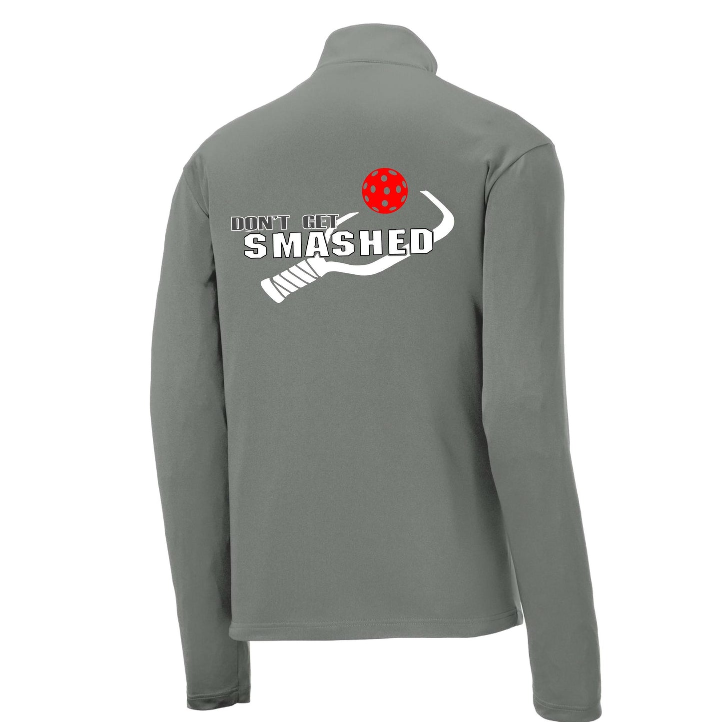 Don't Get Smashed (Pickleball Colors Red Green Stars) | Men's 1/4 Zip Long Sleeve Pullover Athletic Performance Shirt | 100% Polyester