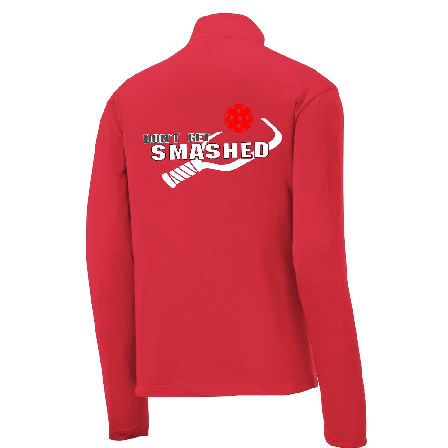 Don't Get Smashed (Pickleball Colors Red Green Stars) | Men's 1/4 Zip Long Sleeve Pullover Athletic Performance Shirt | 100% Polyester