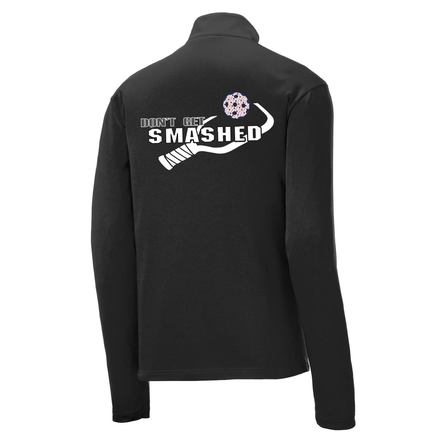Don't Get Smashed (Pickleball Colors Red Green Stars) | Men's 1/4 Zip Long Sleeve Pullover Athletic Performance Shirt | 100% Polyester