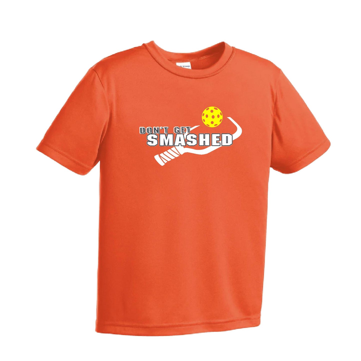 Don't Get Smashed (Purple White Yellow Pickleball Colors) | Youth Short Sleeve Pickleball Performance T-Shirts | 100% Polyester