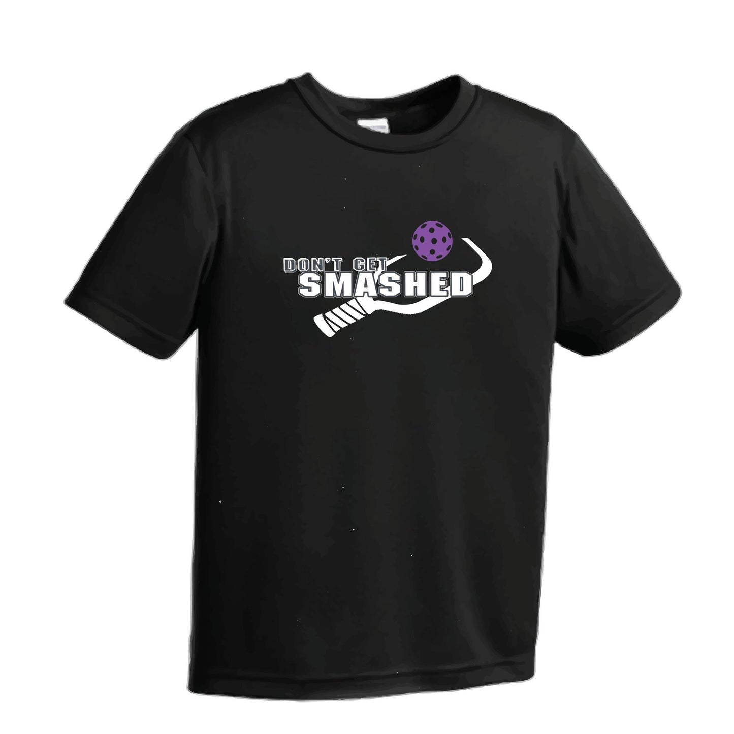 Don't Get Smashed (Purple White Yellow Pickleball Colors) | Youth Short Sleeve Pickleball Performance T-Shirts | 100% Polyester