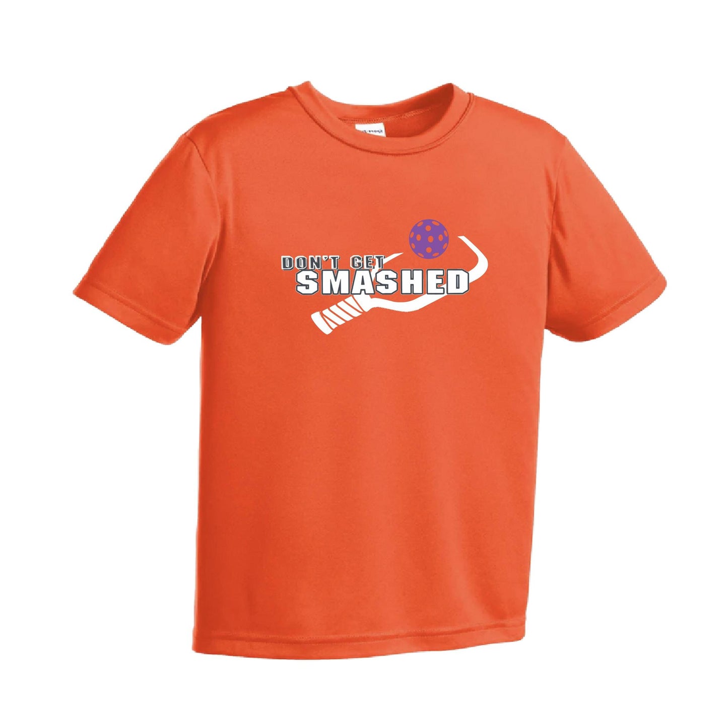 Don't Get Smashed (Purple White Yellow Pickleball Colors) | Youth Short Sleeve Pickleball Performance T-Shirts | 100% Polyester