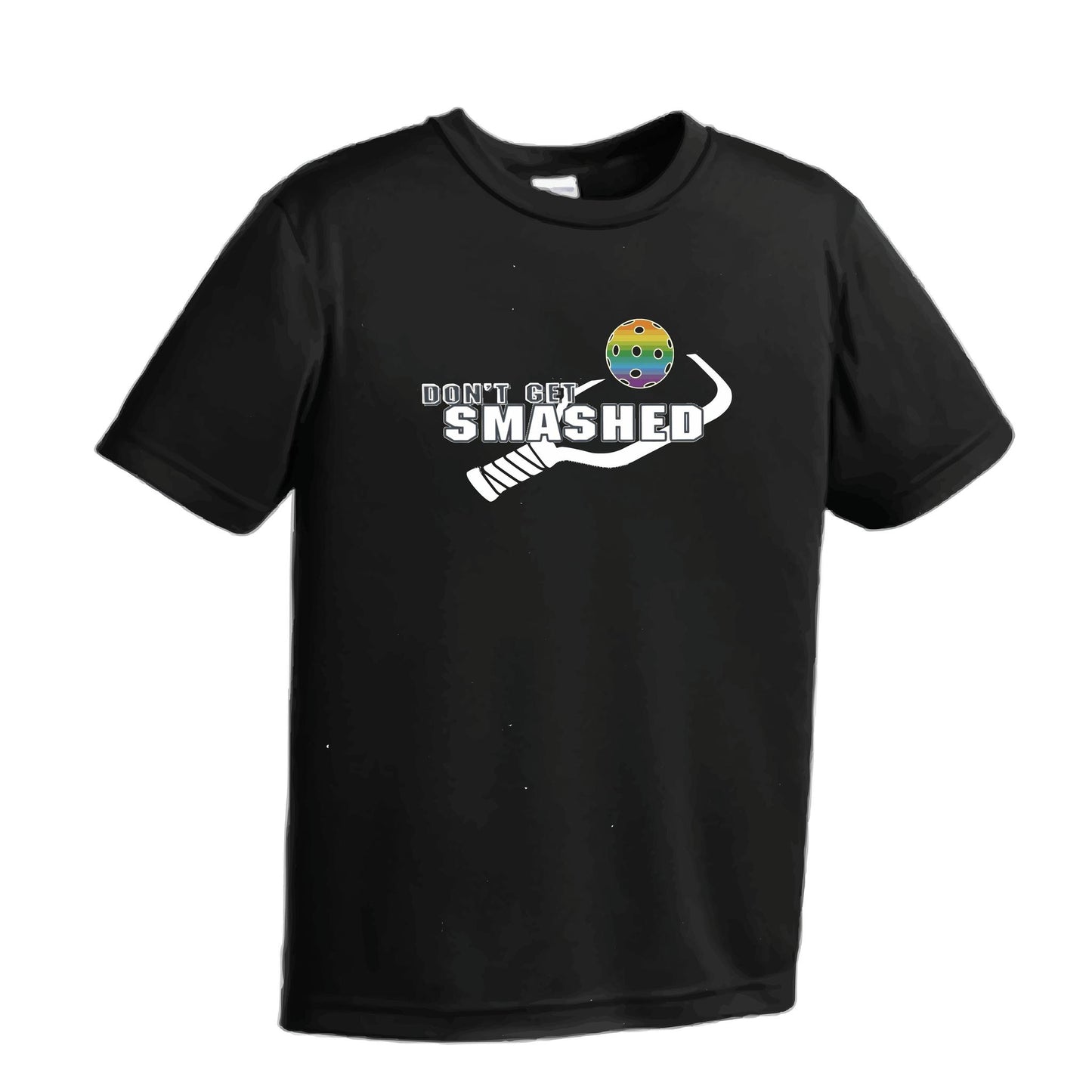 Don't Get Smashed (Red Green Rainbow Pickleball Colors) | Youth Short Sleeve Pickleball Performance T-Shirts | 100% Polyester