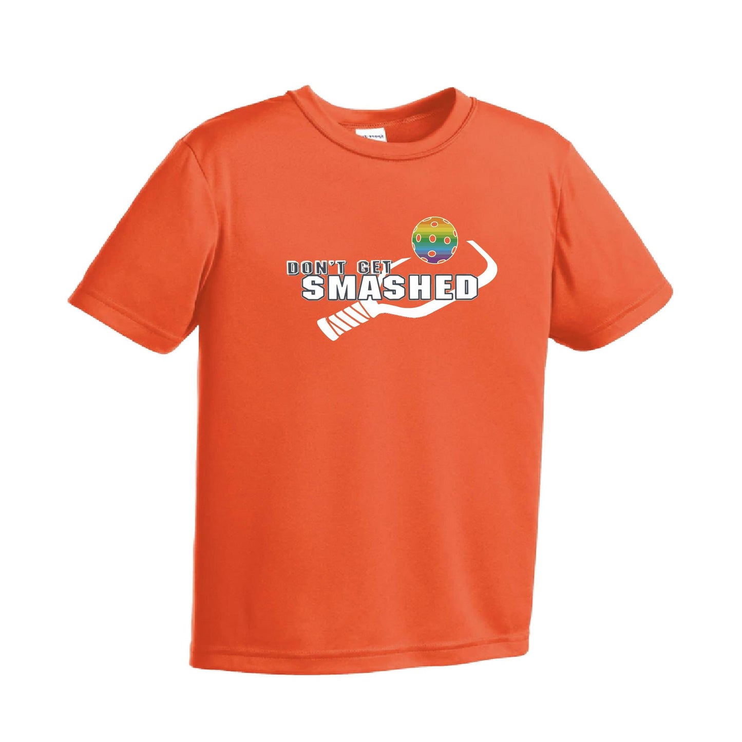 Don't Get Smashed (Red Green Rainbow Pickleball Colors) | Youth Short Sleeve Pickleball Performance T-Shirts | 100% Polyester