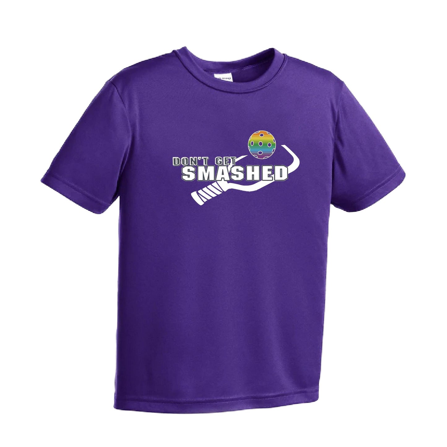 Don't Get Smashed (Red Green Rainbow Pickleball Colors) | Youth Short Sleeve Pickleball Performance T-Shirts | 100% Polyester