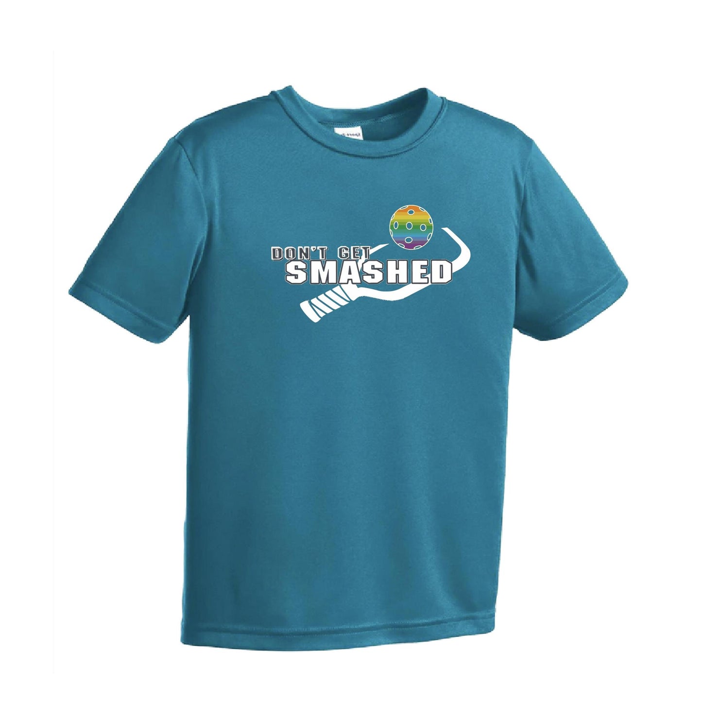 Don't Get Smashed (Red Green Rainbow Pickleball Colors) | Youth Short Sleeve Pickleball Performance T-Shirts | 100% Polyester