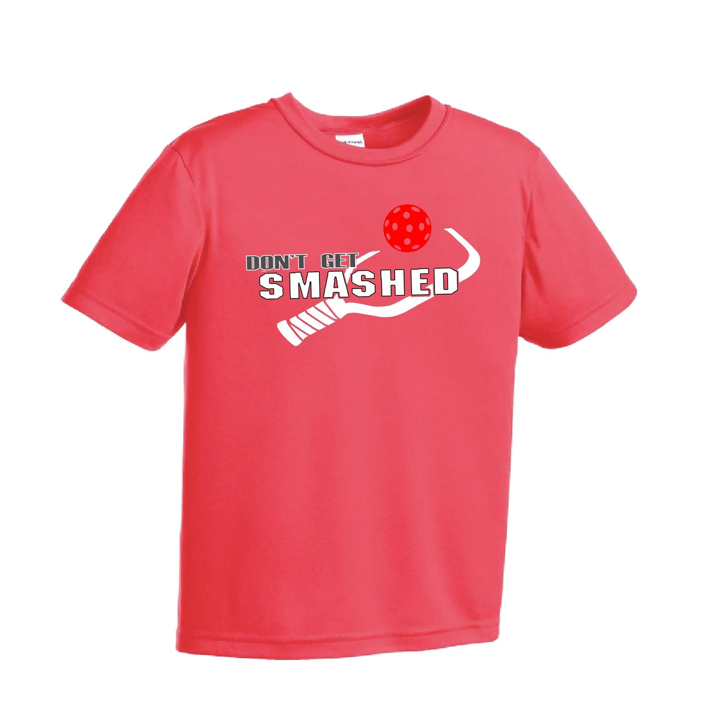 Don't Get Smashed (Red Green Rainbow Pickleball Colors) | Youth Short Sleeve Pickleball Performance T-Shirts | 100% Polyester