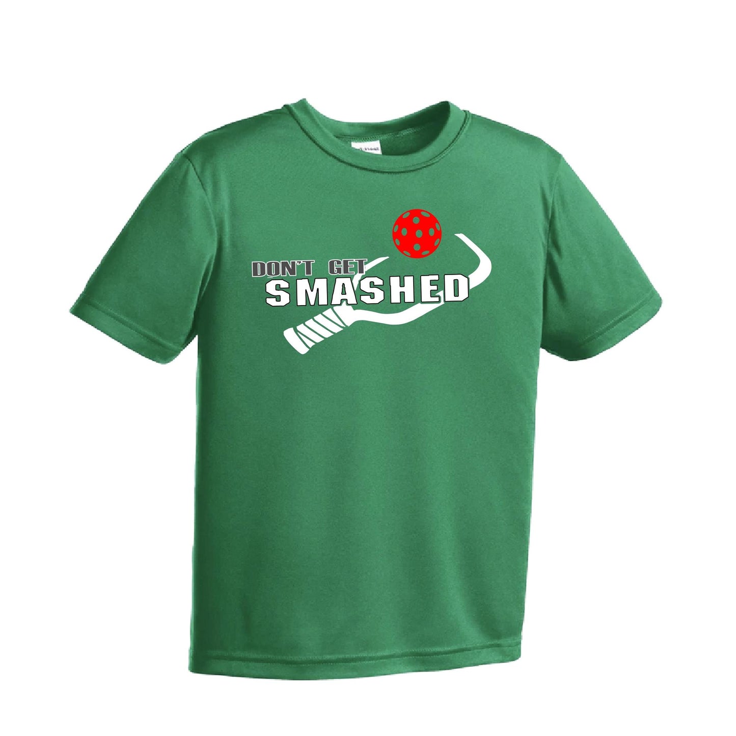 Don't Get Smashed (Red Green Rainbow Pickleball Colors) | Youth Short Sleeve Pickleball Performance T-Shirts | 100% Polyester