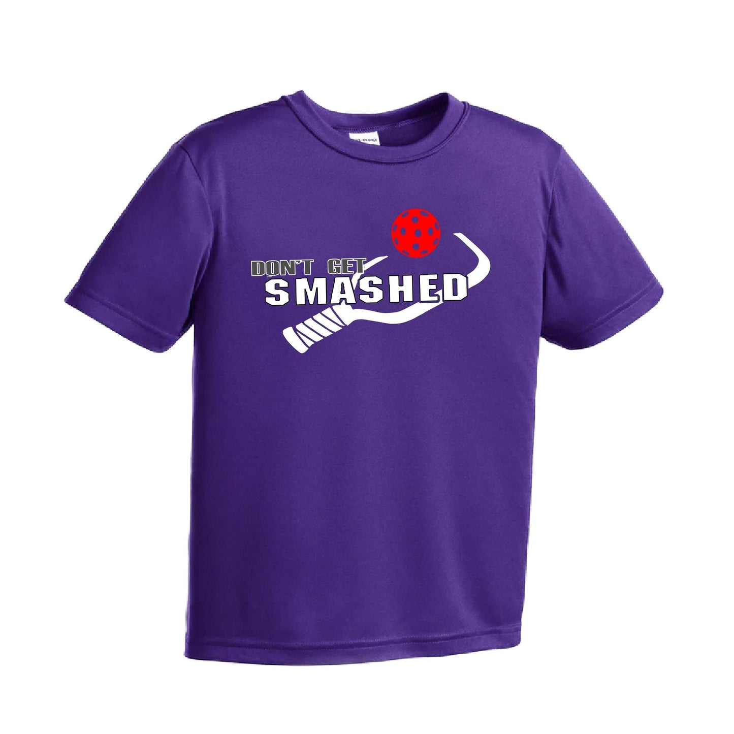 Don't Get Smashed (Red Green Rainbow Pickleball Colors) | Youth Short Sleeve Pickleball Performance T-Shirts | 100% Polyester