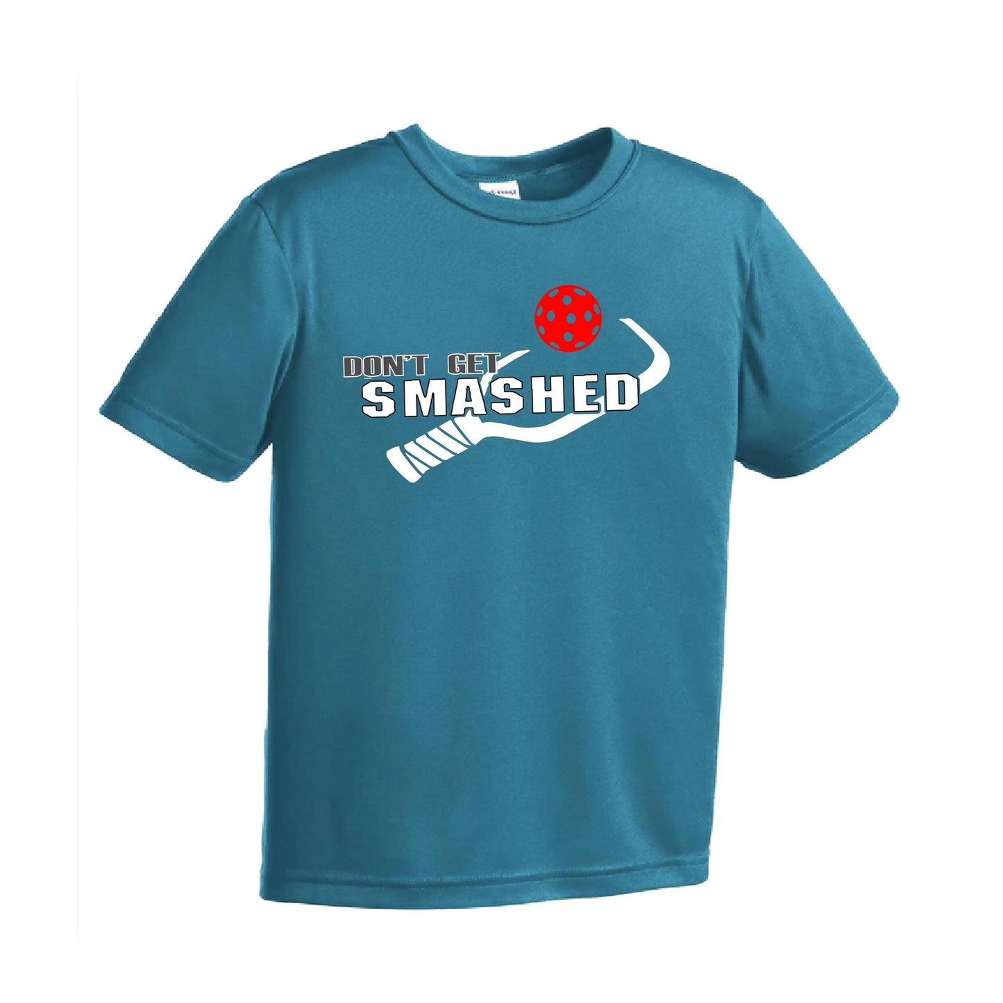 Don't Get Smashed (Red Green Rainbow Pickleball Colors) | Youth Short Sleeve Pickleball Performance T-Shirts | 100% Polyester