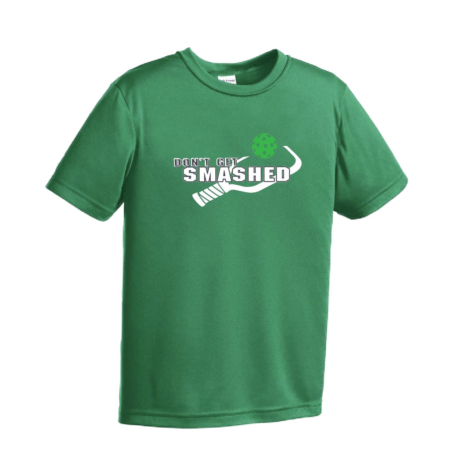 Don't Get Smashed (Red Green Rainbow Pickleball Colors) | Youth Short Sleeve Pickleball Performance T-Shirts | 100% Polyester