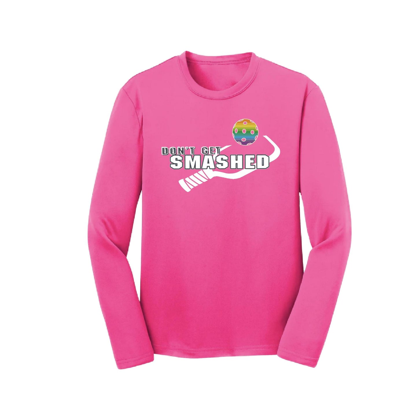 Don't Get Smashed (Red Rainbow Green Pickleball Colors) | Youth Long Sleeve Pickleball Performance T-Shirts | 100% Polyester