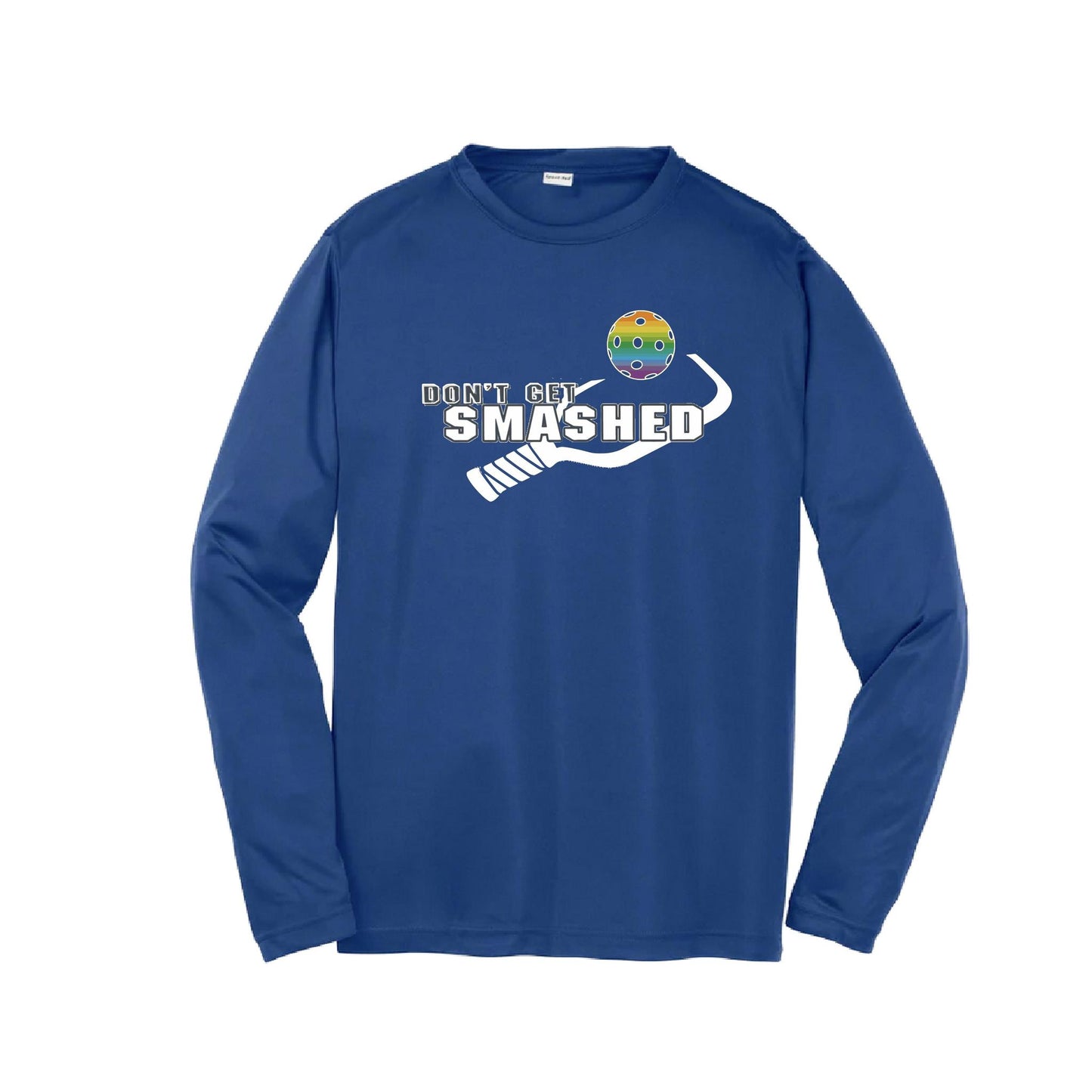 Don't Get Smashed (Red Rainbow Green Pickleball Colors) | Youth Long Sleeve Pickleball Performance T-Shirts | 100% Polyester