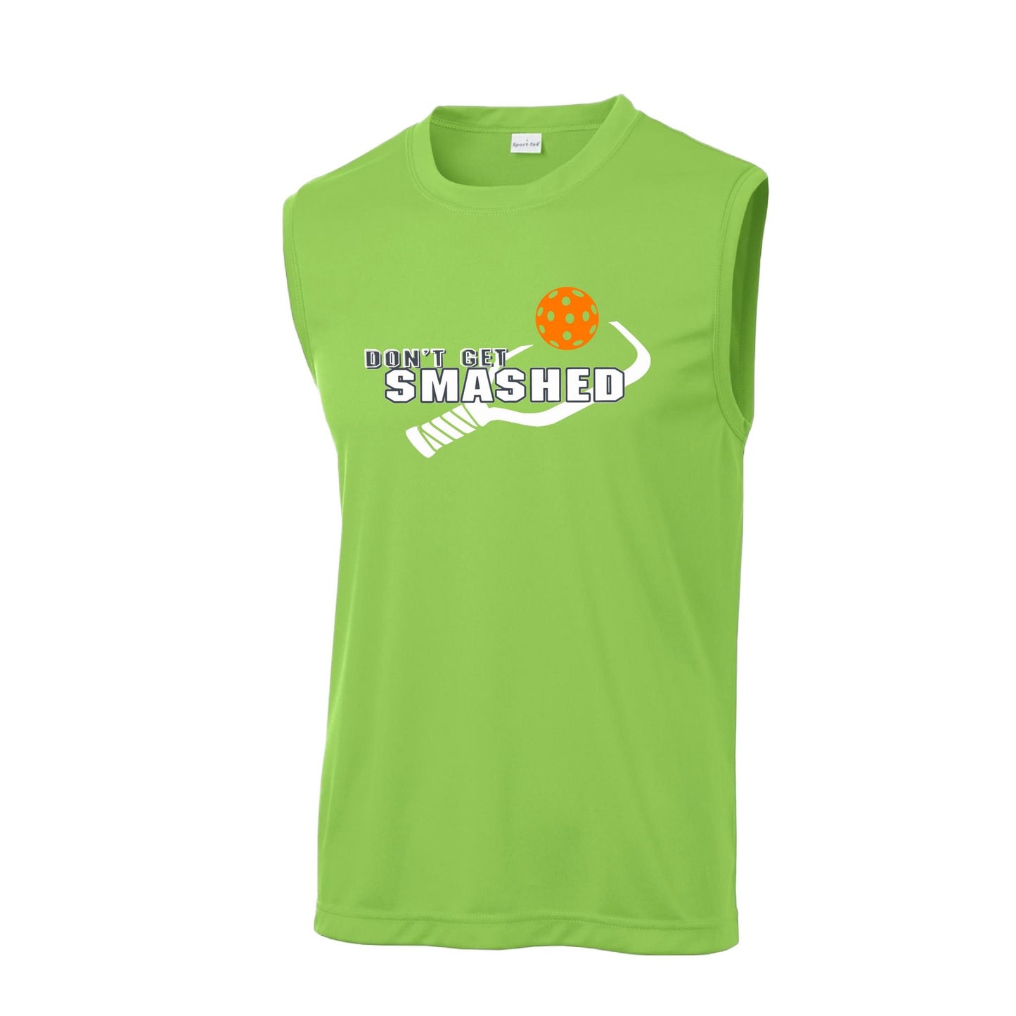 Don't Get Smashed With Pickleballs (Cyan Green Orange Pink Stars) Customizable | Men's Sleeveless Pickleball Performance T-Shirt | 100% Polyester