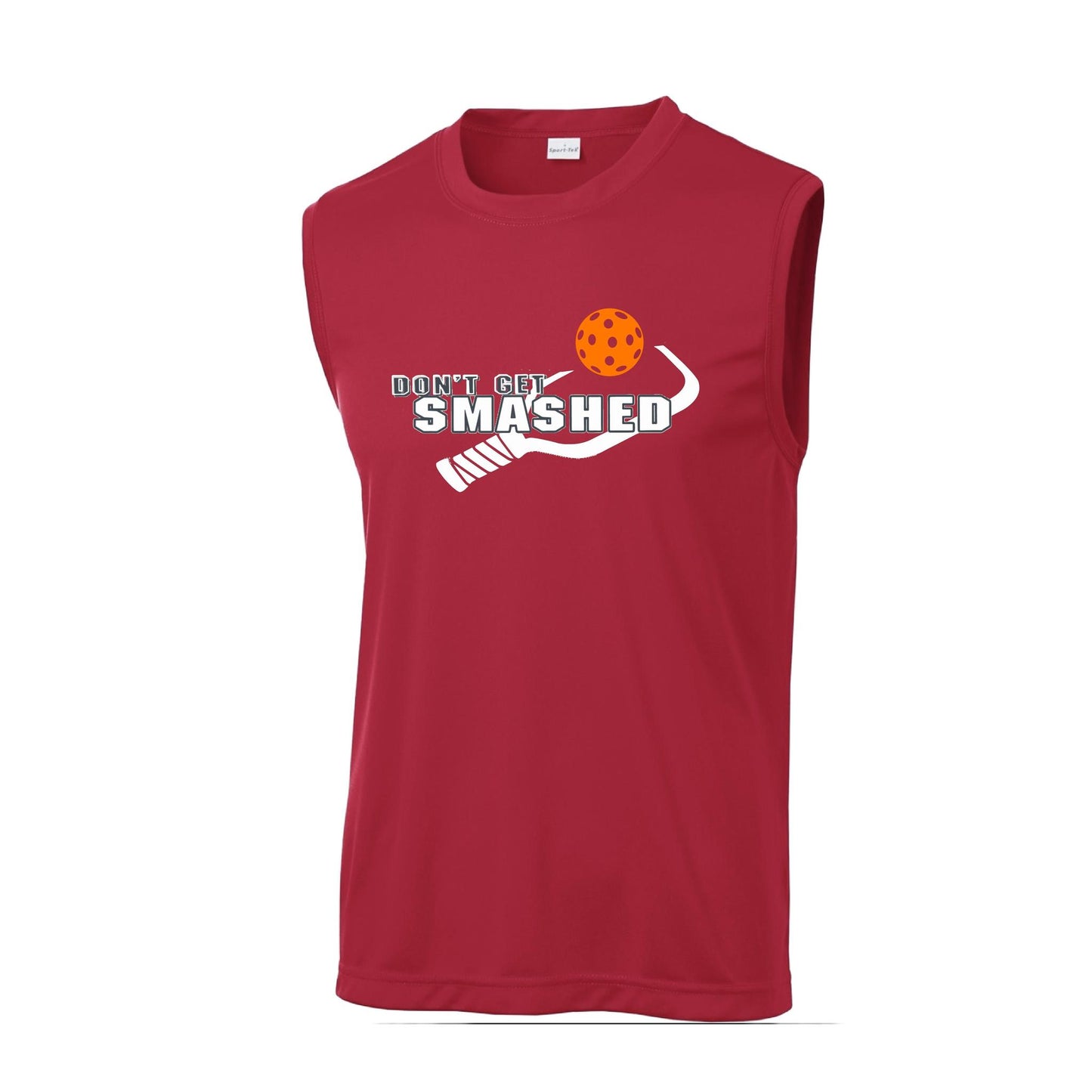 Don't Get Smashed With Pickleballs (Cyan Green Orange Pink Stars) Customizable | Men's Sleeveless Pickleball Performance T-Shirt | 100% Polyester