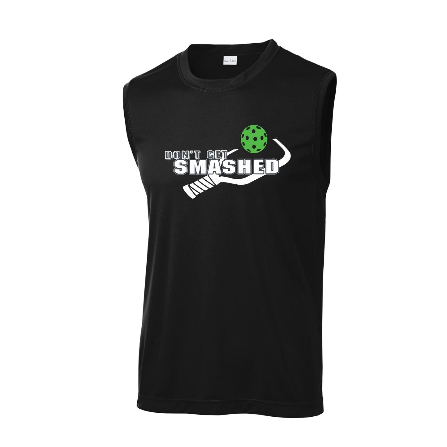 Don't Get Smashed With Pickleballs (Cyan Green Orange Pink Stars) Customizable | Men's Sleeveless Pickleball Performance T-Shirt | 100% Polyester