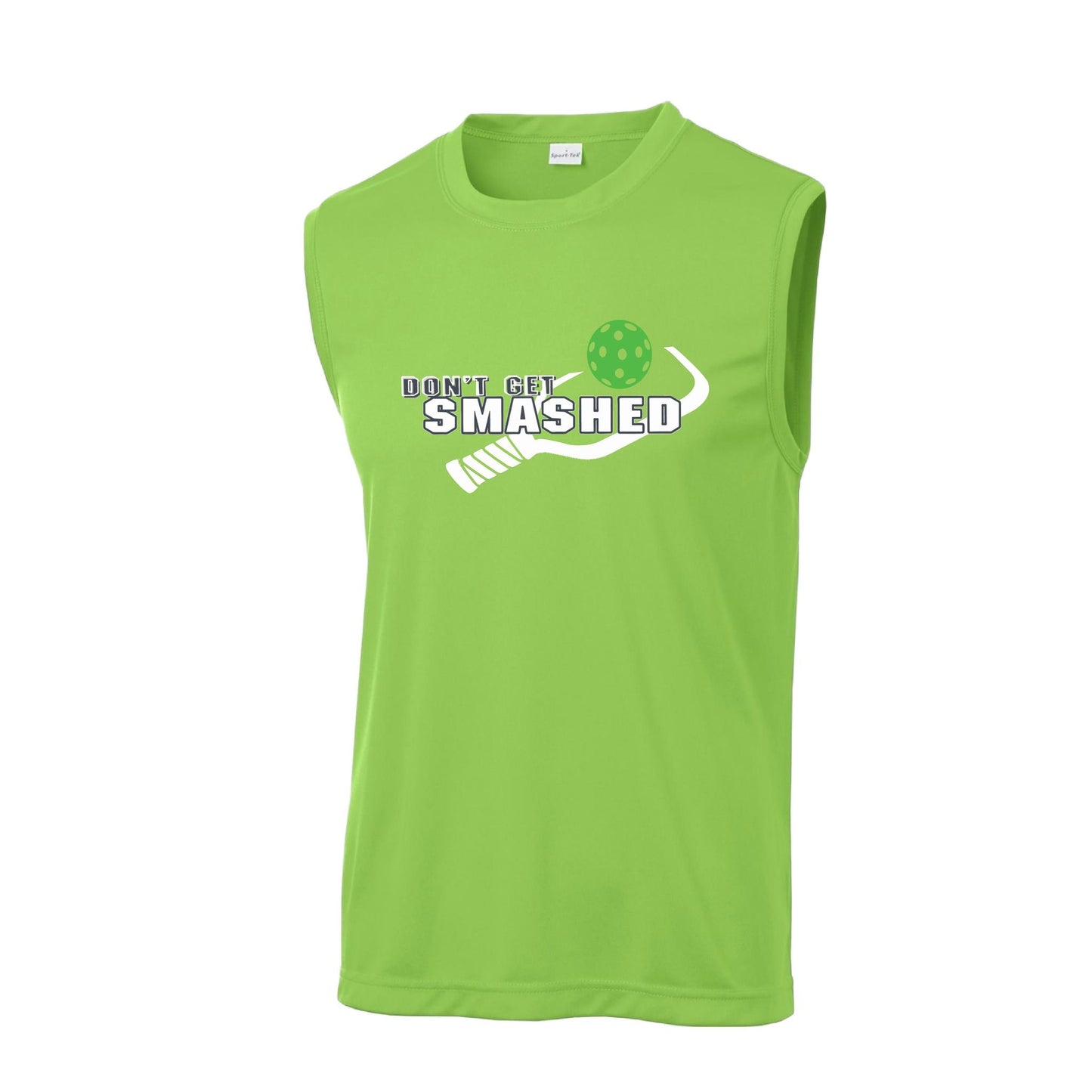 Don't Get Smashed With Pickleballs (Cyan Green Orange Pink Stars) Customizable | Men's Sleeveless Pickleball Performance T-Shirt | 100% Polyester