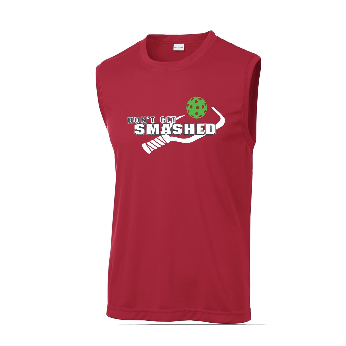 Don't Get Smashed With Pickleballs (Cyan Green Orange Pink Stars) Customizable | Men's Sleeveless Pickleball Performance T-Shirt | 100% Polyester