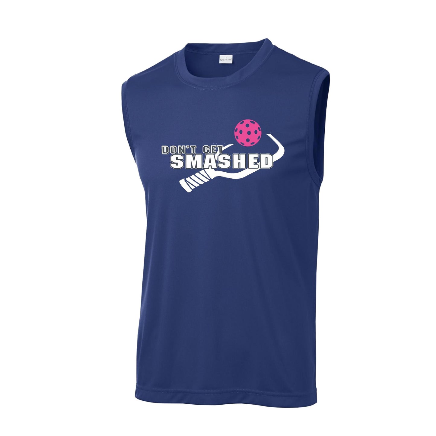Don't Get Smashed With Pickleballs (Cyan Green Orange Pink Stars) Customizable | Men's Sleeveless Pickleball Performance T-Shirt | 100% Polyester