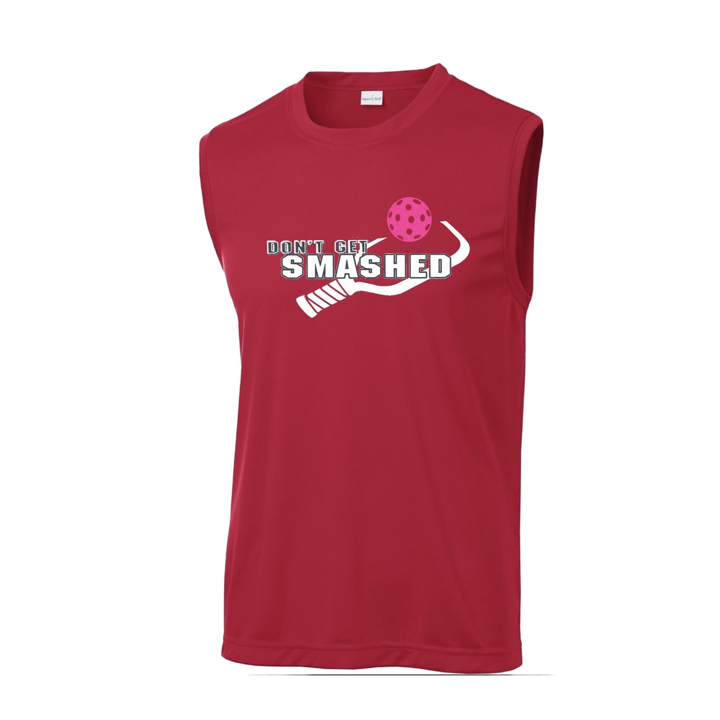 Don't Get Smashed With Pickleballs (Cyan Green Orange Pink Stars) Customizable | Men's Sleeveless Pickleball Performance T-Shirt | 100% Polyester