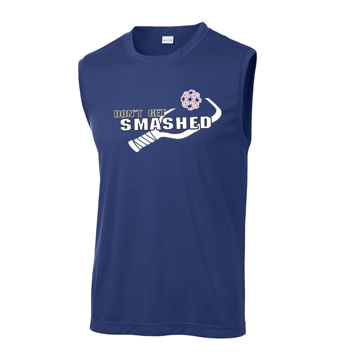 Don't Get Smashed With Pickleballs (Cyan Green Orange Pink Stars) Customizable | Men's Sleeveless Pickleball Performance T-Shirt | 100% Polyester